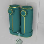 Soap dispenser set with shelf brackets for 2 bottles teal green