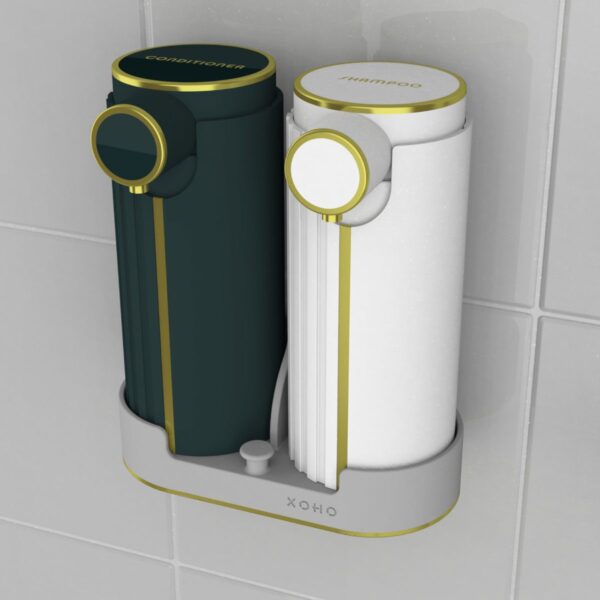 Soap dispenser set with shelf for 2 bottles black white
