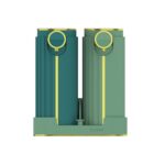 Soap dispenser set with shelf for 2 bottles front